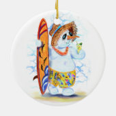Funny Summer Snowman Surfer Drinks Frische Cocktai Keramik Ornament (Hinten)