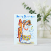 Funny Summer Snowman Surfer Drinks Frische Cocktai Postkarte (Stehend Vorderseite)