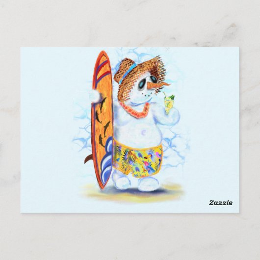 Funny Summer Snowman Surfer Drinks Frische Cocktai Postkarte (Rückseite)
