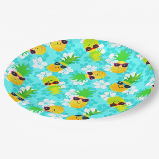 Funny Summer Tropical Pineapses Pappteller (Schrägansicht)