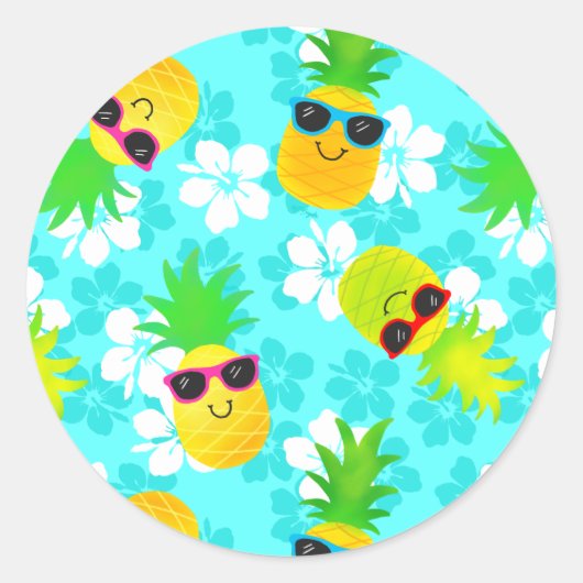 Funny Summer Tropical Pineapses Runder Aufkleber (Vorderseite)