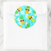 Funny Summer Tropical Pineapses Runder Aufkleber (Tasche)