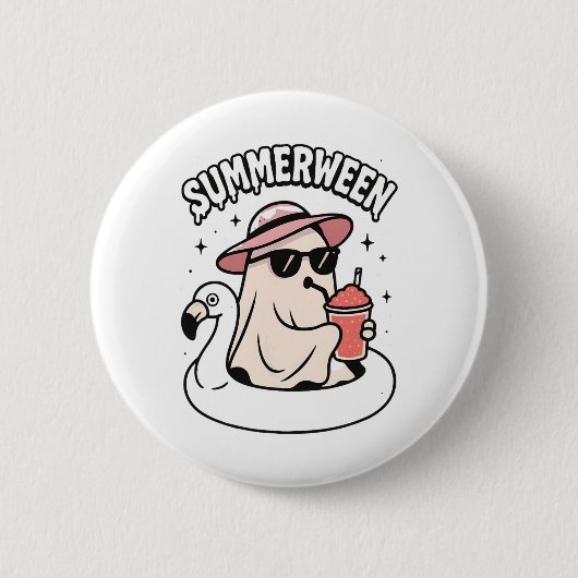 Funny Summerween Ghost Pink schweben in Flamingo C Button (Vorderseite)