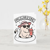 Funny Summerween Ghost Pink schweben in Flamingo C Karte (Gelbe Blume)