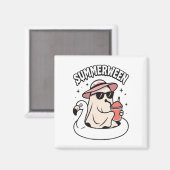 Funny Summerween Ghost Pink schweben in Flamingo C Magnet (Vorderseite/Rückseite)