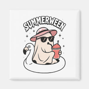 Funny Summerween Ghost Pink schweben in Flamingo C Magnet