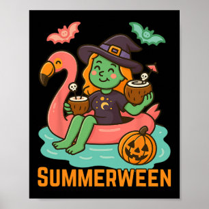Funny Summerween Niedliche Hexe in Flamingo G Poster