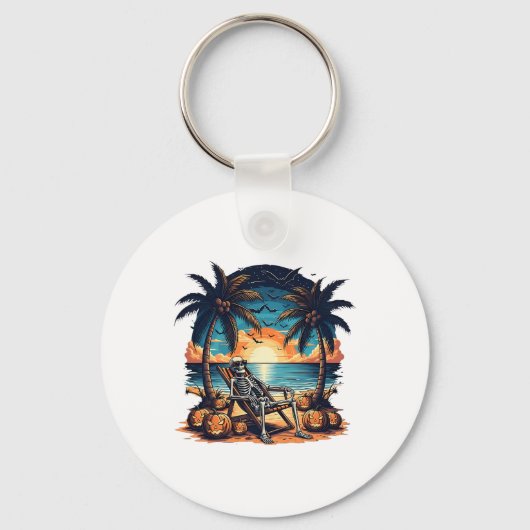 Funny Summerween Skeleton Beach Party Halloween Vi Schlüsselanhänger (Vorderseite)