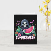 Funny Summerween Skeleton Watermelon Halloween Art Karte (Gelbe Blume)