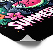 Funny Summerween Skeleton Watermelon Halloween Art Poster (Ecke)
