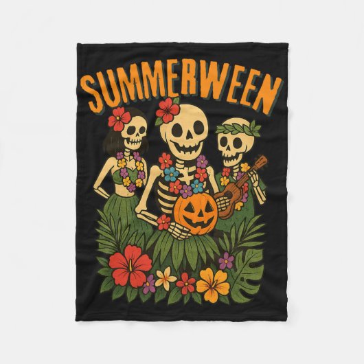 Funny Summerween Skeletons Luau Party Halloween Be Fleecedecke (Vorderseite)