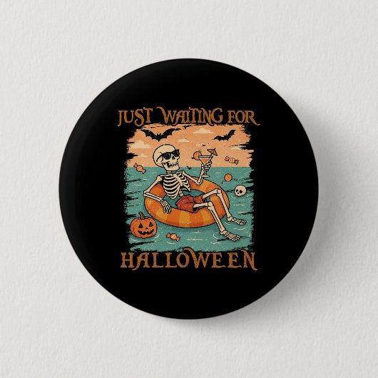 Funny Summerween Skelett schweben in Flamingo Cut Button (Vorderseite)
