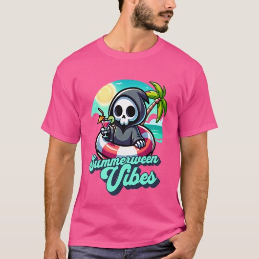 Funny Summerween Vibes Grim Sensenmann Sommerurlau T-Shirt (Vorderseite)