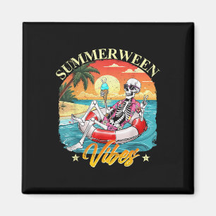 Funny Summerween Vibes Skeleton Pumpkin Spooky Vac Magnet