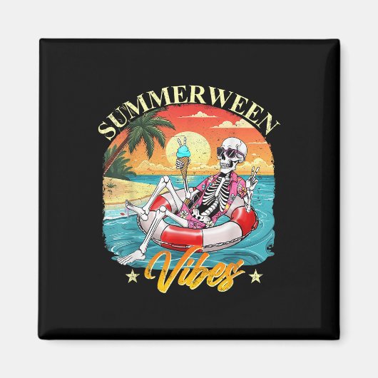 Funny Summerween Vibes Skeleton Pumpkin Spooky Vac Magnet (Vorne)