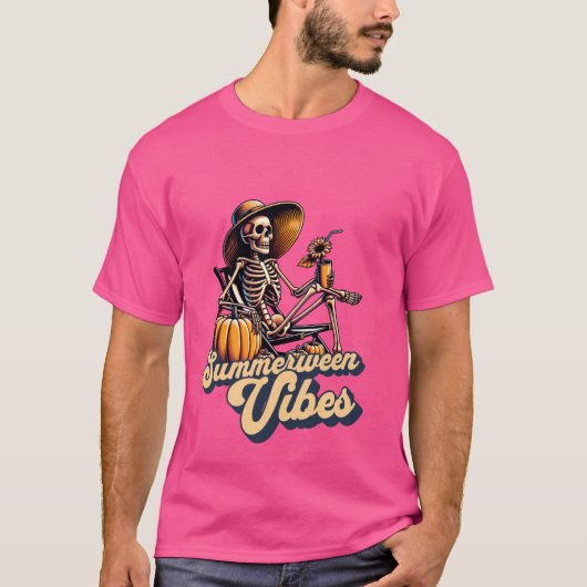 Funny Summerween Vibes Summer Skeleton Beach Chill T-Shirt (Vorderseite)