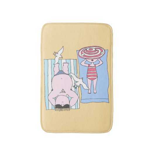 Funny Sunbaden Couple Cartoon Seaside Art Badematte (Vorderseite Vertikal)