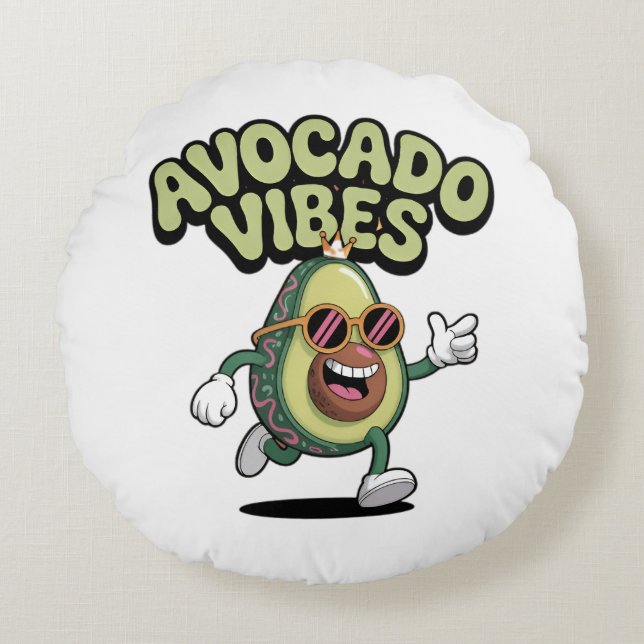 Funny Sunglasses Avocado Rundes Kissen (Vorderseite)
