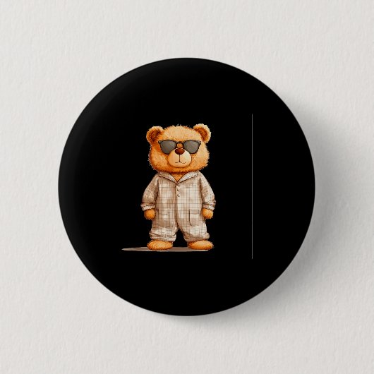 Funny Sungles Teddy Bear In Pajama Costume Design Button (Vorderseite)