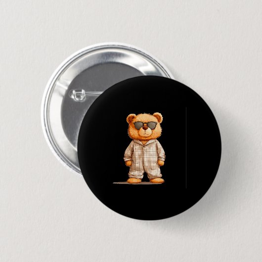 Funny Sungles Teddy Bear In Pajama Costume Design Button (Vorne & Hinten)