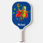 Funny Super Pickleman auf Blue Personalisiert Pickleball Schläger (Rückseite)
