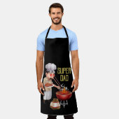 Funny Super Vater Cookout Illustration Black Schürze (Getragen)