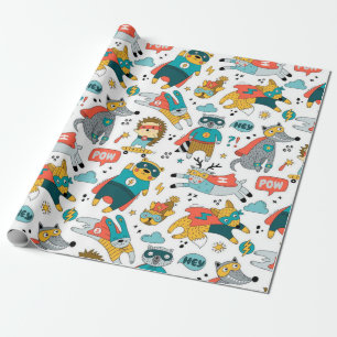 Funny Superhero Animals Pattern Geschenkpapier