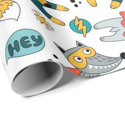 Funny Superhero Animals Pattern Geschenkpapier (Rolleneckpunkt)