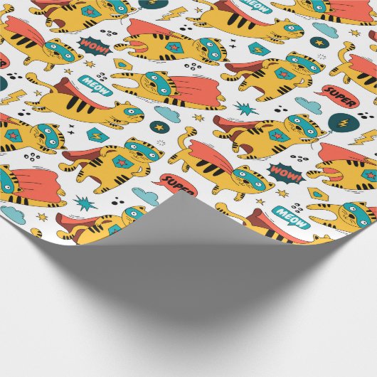 Funny Superhero Cat Geschenkpapier (Ecke)