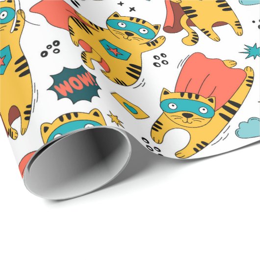 Funny Superhero Cat Geschenkpapier (Rolleneckpunkt)