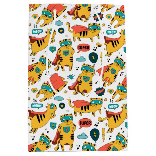 Funny Superhero Cat Mittlere Geschenktüte (Vorderseite)