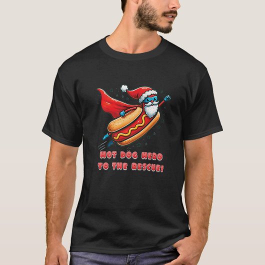 Funny Superhero Hot Dog Hero Weihnachten T-Shirt (Vorderseite)