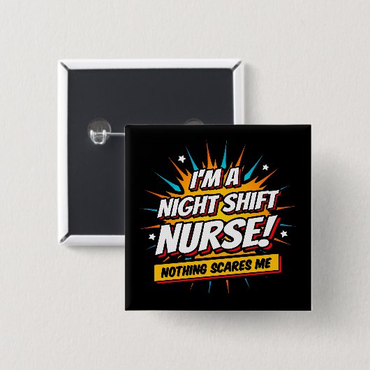 Funny Superhero Night Shift Nurse Aufwertung Button (Vorne & Hinten)