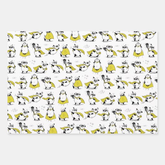 Funny Superhero Pig Wrapping Paper Set 3 Geschenkpapier Set (Vorderseite)