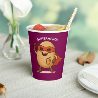 Funny Superhero Potato Cartoon 8oz Paper Cup Pappbecher