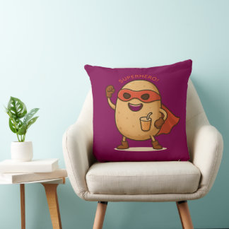 Funny Superhero Potato Cartoon Graphic Throw Pillo Kissen