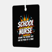 Funny Superhero School Nurse Apprecision Ornament Aus Metall (Vorderseite links)