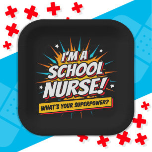 Funny Superpower School Nurse Aufwertung Pappteller