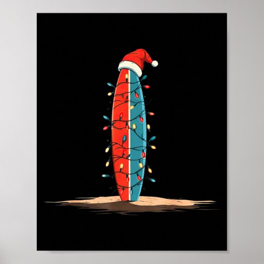 Funny Surf Christmas Lights Lover Surfboard Surfin Poster (Vorne)