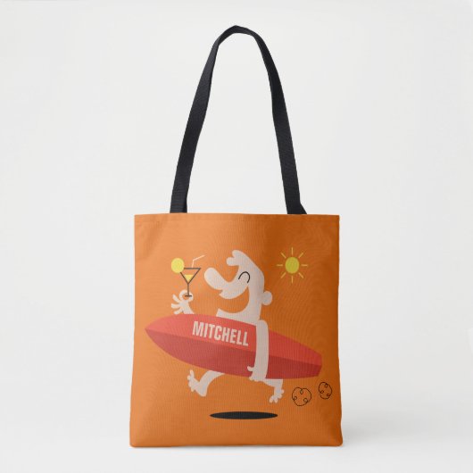 Funny Surfen mit Cocktail individuelle Name Tasche (Vorderseite)
