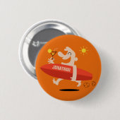 Funny Surfer mit Cocktail individuelle Name Tasten Button (Vorne & Hinten)