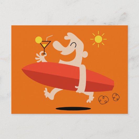 Funny Surfer mit Cocktail-Postkarte Postkarte (Vorderseite)