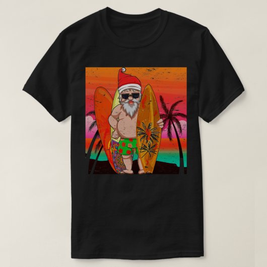 Funny Surfer Santa Claus Sommer Sonnenuntergang We T-Shirt (Design vorne)