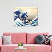 Funny Surfer Surfen auf der Hokusai Große Welle Leinwanddruck (Insitu (Wohnzimmer))