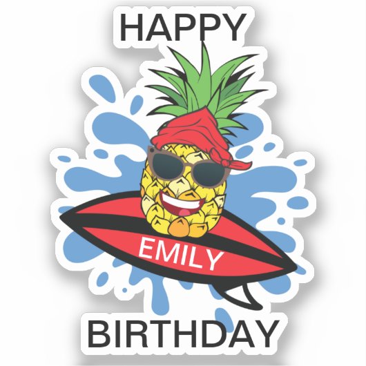 Funny Surfing Ananas Aufkleber (Vorderseite)