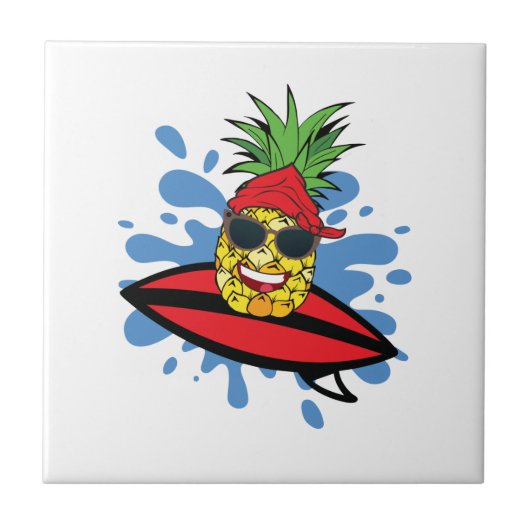 Funny Surfing Ananas Fliese (Vorderseite)