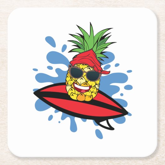 Funny Surfing Ananas Getränke Coaster Rechteckiger Pappuntersetzer (Vorderseite)