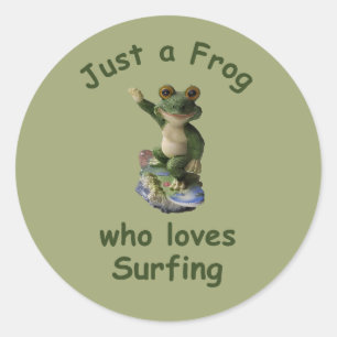 Funny surfing Kawai frog Runder Aufkleber