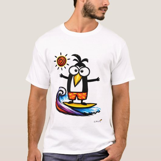 Funny Surfing Penguin Cartoon T-Shirt (Vorderseite)