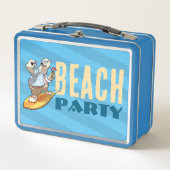 Funny Surfing Polar Bear Beach Party Cartoon Metall Brotdose (Vorderseite)